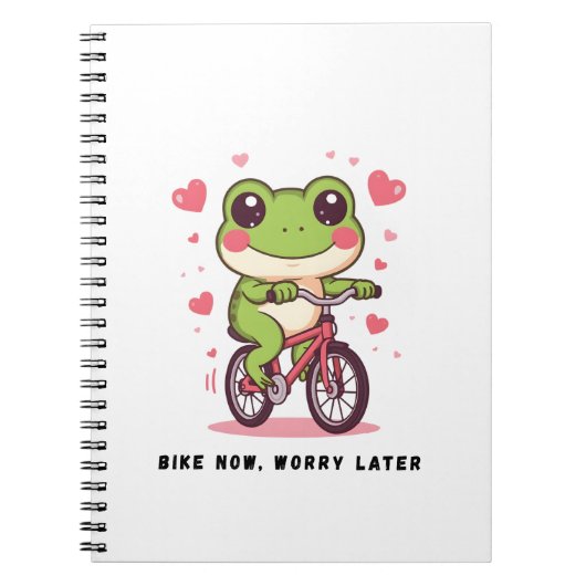 Cute Frog Riding Bicycle | Funny Frog Lover Gift Notitieboek (Voorkant)