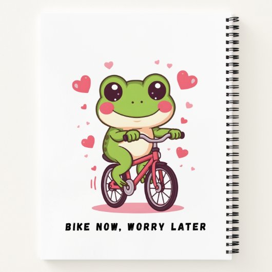 Cute Frog Riding Bicycle | Funny Frog Lover Gift Notitieboek (Achterkant)