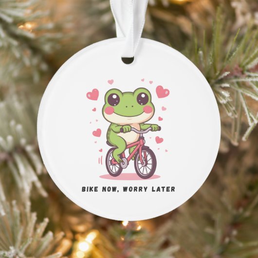 Cute Frog Riding Bicycle | Funny Frog Lover Gift Ornament (Boom)