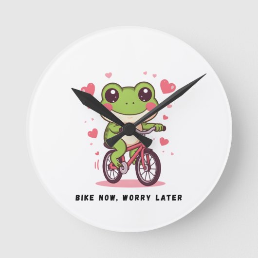 Cute Frog Riding Bicycle | Funny Frog Lover Gift Ronde Klok (Voorkant)