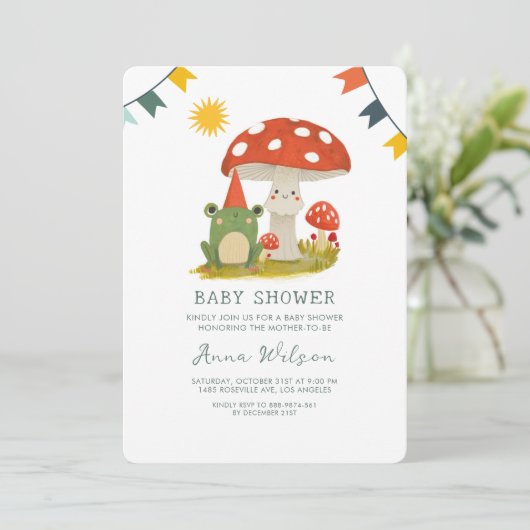 Cute Frog Rood hoed paddenstoelCute Baby Shower  Kaart (Staand voorkant)