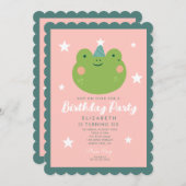 Cute Frog roze groene Paarse sterren Birthday Kaart (Voorkant / Achterkant)