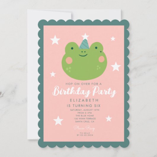 Cute Frog roze groene Paarse sterren Birthday Kaart (Voorkant)