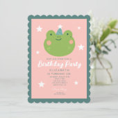 Cute Frog roze groene Paarse sterren Birthday Kaart (Staand voorkant)