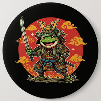 Cute Frog Samurai Cartoon Animal Warrior Design Ronde Button 6,0 Cm