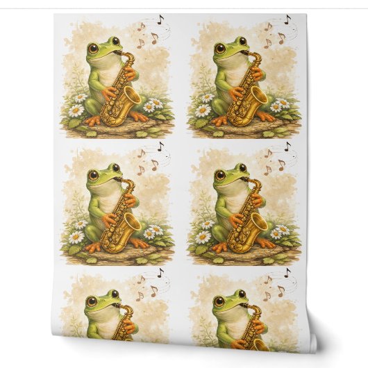 Cute Frog Saxophone Pattern Wallpaper Kids Behang (Afrollen)