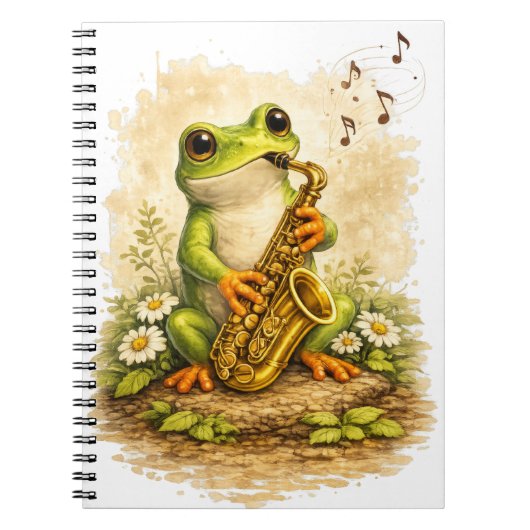 Cute Frog Saxophone Spiral Notebook Notitieboek (Voorkant)
