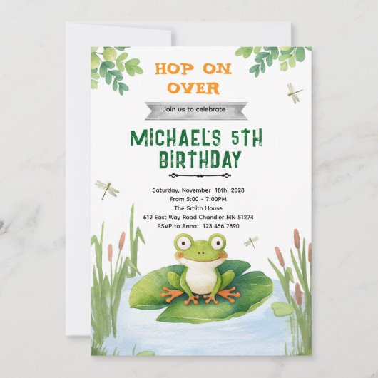 Cute frog toad birthday party invitation kaart (Voorkant)