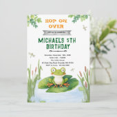 Cute frog toad birthday party invitation kaart (Staand voorkant)