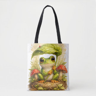 Cute Frog Tote Bag Leaf Umbrella Kawaii