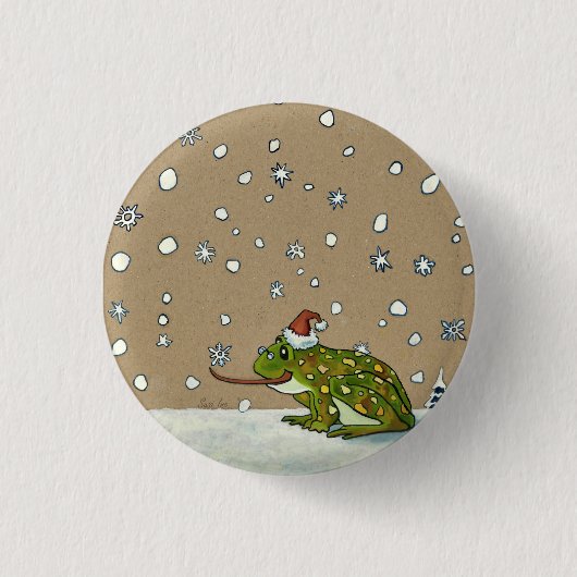 Cute Frog vangt snowflake met tong Ronde Button 3,2 Cm (Voorkant)