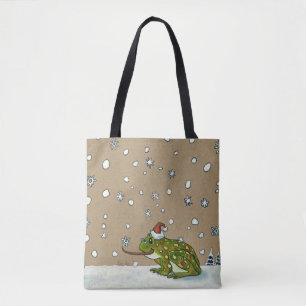 Cute Frog vangt snowflake met tong Tote Bag