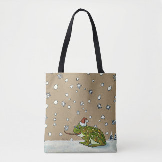 Cute Frog vangt snowflake met tong Tote Bag