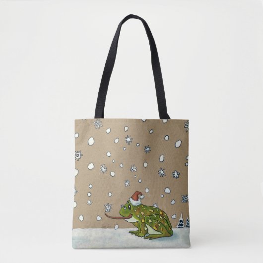 Cute Frog vangt snowflake met tong Tote Bag (Voorkant)
