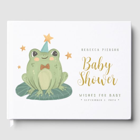 Cute Frog Wishes for baby BabyShower Guest Book Gastenboek (Voorkant)