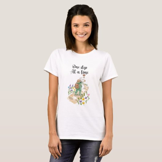 Cute Frog with Backpack One Step at a Time T-shirt (Voorkant volledig)