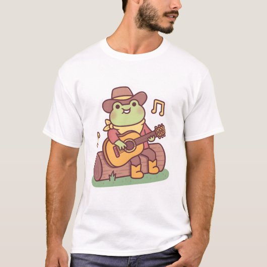Cute Frog With Cowboy Hat and Guitar T-shirt (Voorkant)