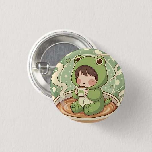 Cute Froggy Coffee Tale Design Ronde Button 3,2 Cm (Voorkant /achterkant)