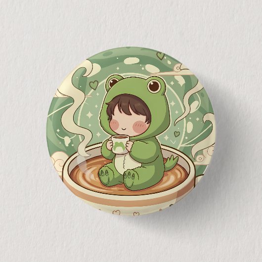 Cute Froggy Coffee Tale Design Ronde Button 3,2 Cm (Voorkant)