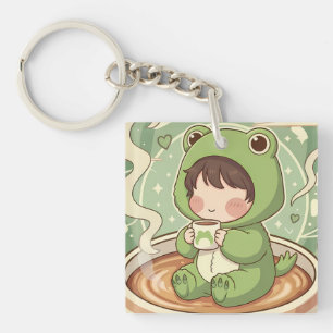 Cute Froggy Coffee Tale Design Sleutelhanger