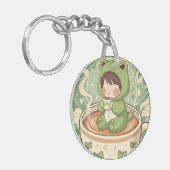 Cute Froggy Coffee Tale Design Sleutelhanger (Voorkant Links)