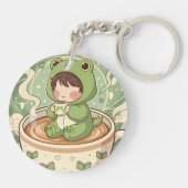 Cute Froggy Coffee Tale Design Sleutelhanger (Achterkant)