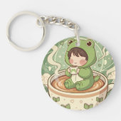 Cute Froggy Coffee Tale Design Sleutelhanger (Voorkant)