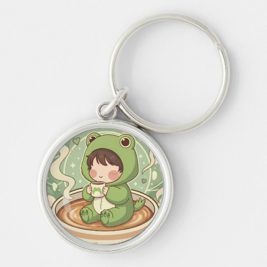 Cute Froggy Coffee Tale Design Sleutelhanger (Voorkant)