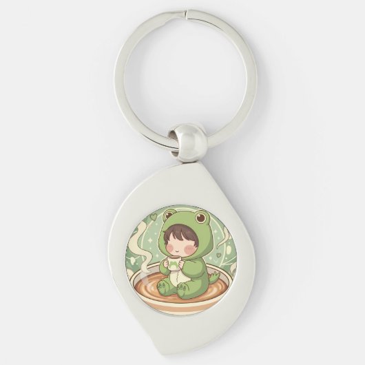 Cute Froggy Coffee Tale Design Sleutelhanger (Voorkant)