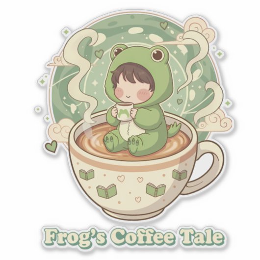 Cute Froggy Coffee Tale Design Sticker (Voorkant)