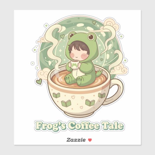 Cute Froggy Coffee Tale Design Sticker (Vel)