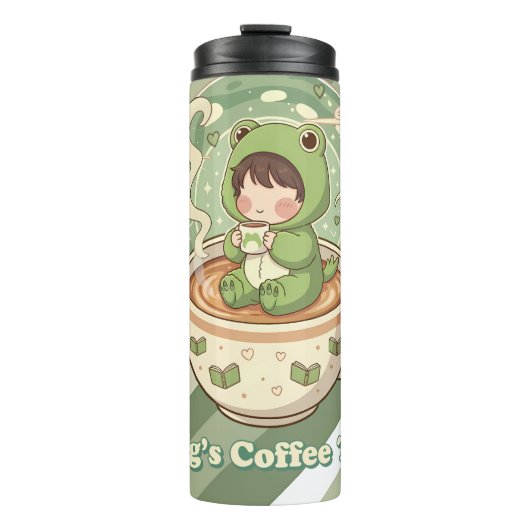 Cute Froggy Coffee Tale Design Thermosbeker (Voorkant)