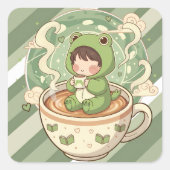 Cute Froggy Coffee Tale Design Vierkante Sticker (Voorkant)