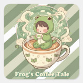 Cute Froggy Coffee Tale Design Vierkante Sticker (Voorkant)