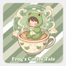 Cute Froggy Coffee Tale Design Vierkante Sticker