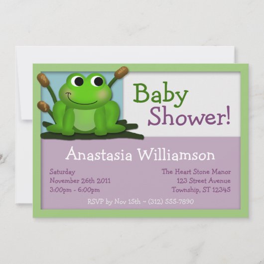 Cute Froggy Colorful Baby Shower Invitations Kaart (Voorkant)
