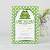 Cute Froggy Green Polka Dot Baby shower Invitation Kaart (Staand voorkant)