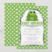 Cute Froggy Green Polka Dot Baby shower Invitation Kaart (Voorkant / Achterkant)