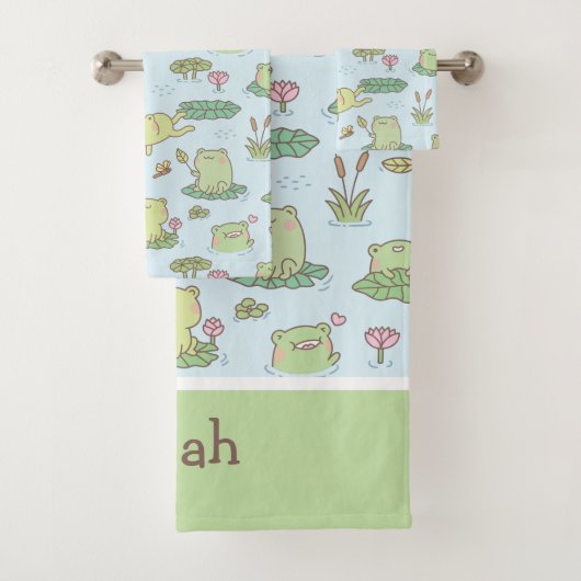Cute Frogs Dragonflies Pattern Kinder Personalized Bad Handdoek (Insitu)