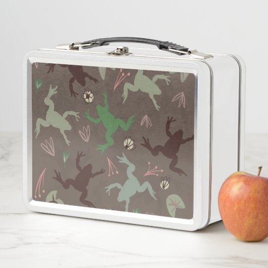 Cute Frogs- en Floral Green Brown Pattern (In situ)