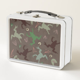 Cute Frogs- en Floral Green Brown Pattern