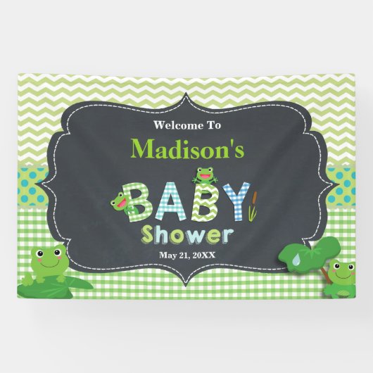 Cute Frogs Green Boy Baby shower Welkomstachtergro Spandoek (Horizontaal)