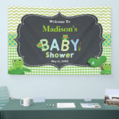Cute Frogs Green Boy Baby shower Welkomstachtergro Spandoek (Beurs)