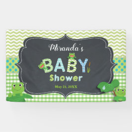 Cute Frogs Green Boy Baby shower Welkomstachtergro Spandoek