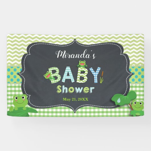 Cute Frogs Green Boy Baby shower Welkomstachtergro Spandoek (Horizontaal)