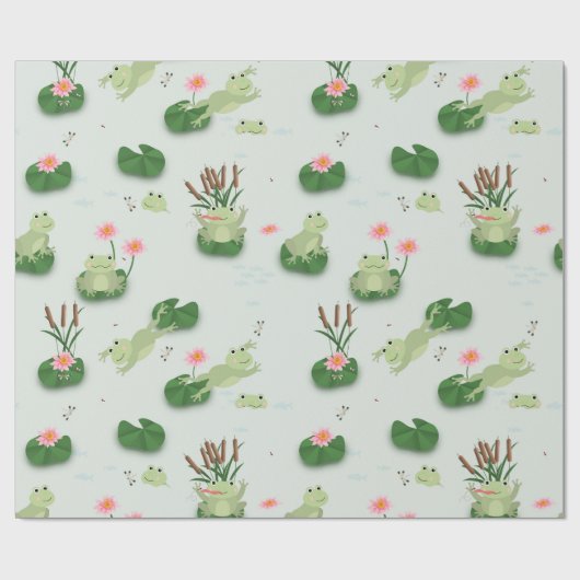 Cute Frogs in Lily Pond Cadeaupapier (Vlak)
