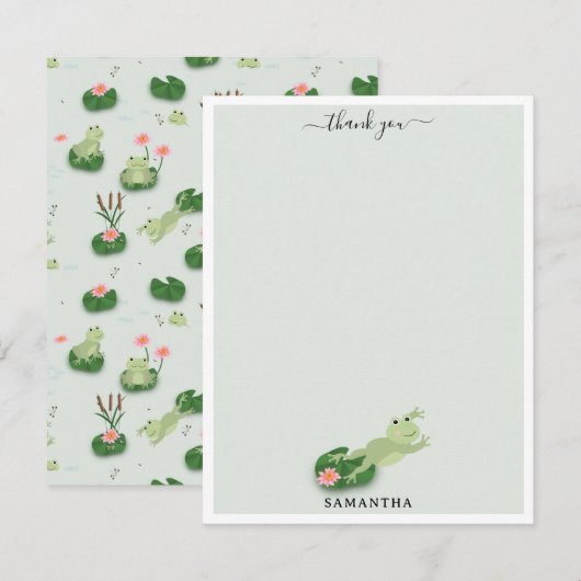 Cute Frogs in Lily Pond Custom Name Bedankkaart (Voorkant / Achterkant)