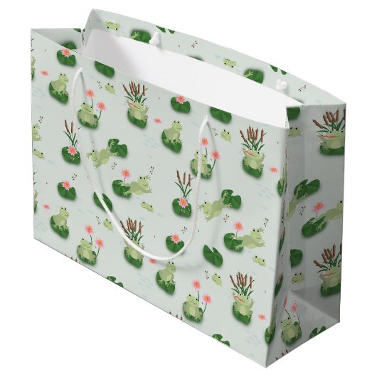 Cute Frogs in Lily Pond Groot Cadeauzakje (Achterkant Gekanteld)