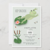 Cute Frogs in Lily Pond Hop On Over Kids Birthday Kaart (Voorkant)