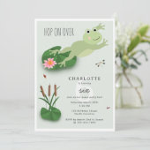 Cute Frogs in Lily Pond Hop On Over Kids Birthday Kaart (Staand voorkant)